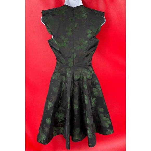 Alexander McQueen Brocade Black Green Cocktail Fit Flare Mini Dress Sz 38 US XS - Picture 8 of 16